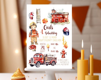 Invito compleanno bambini vigili del fuoco ragazzo ragazza festa a tema vigili del fuoco festa DIN A5 biglietti d'invito digitali personalizzati per autopompe