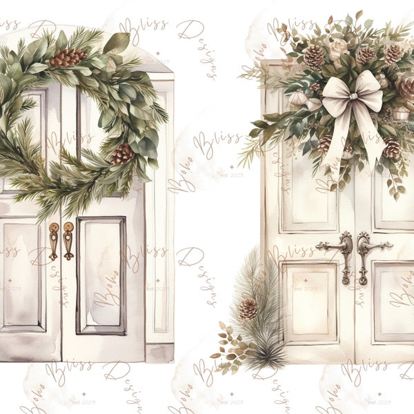 Watercolor Christmas doors png, Christmas Clipart, Xmas decor, Doors PNG, Christmas Decoration, Festive Clipart, Watercolor Xmas, Xmas png