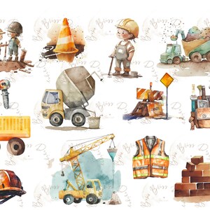 Clipart Bouwplaats Bouwfeest Poster Uitnodiging Graafmachine Vrachtwagen Bulldozer Kraan Gereedschap PNG Transparante Achtergrond Direct Downloaden