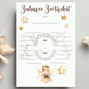 Message de la fée des dents, cadeau de la fée des dents, carte avec certificat, certificat de la fée des dents, carte postale de la fée des dents, carte de la fée des dents, affiche de la fée des dents, dent de lait
