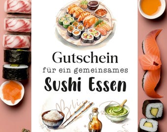 Sushi voucher, voucher card, card voucher, card with voucher, sushi, eating sushi, dinner invitation, sushi invitation, gift mom