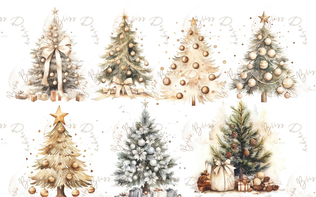 Christmas Tree PNG, Xmas Watercolor Clipart Bundle, Christmas Decor ...