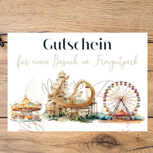 Freizeitpark Gutschein, Karte Freizeitspark, Gutschein für Freizeitpark, Postkarte Freizeitpark, Gutschein pdf, Vergnügungspark Gutschein