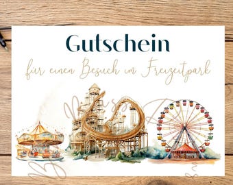Freizeitpark Gutschein, Karte Freizeitspark, Gutschein für Freizeitpark, Postkarte Freizeitpark, Gutschein pdf, Vergnügungspark Gutschein