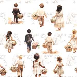 Clipart Niños Flor Boda Boda Flor Niños Niña Niño Acuarela Imágenes Transparentes Descarga Instantánea PNG Imprimible