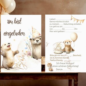 Einladung mit Tieren, Einladung Otter, Geburtstagseinladung Otter, Einladungskarte Otter, Einladung Kindergeburtstag, Kindergeburtstag boho