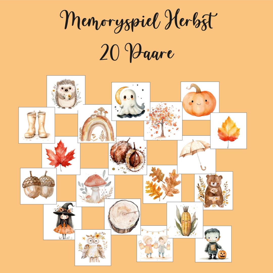 Autumn Memory Game, PRINTABLE Memory Game, Memory Game Download, Memory ...