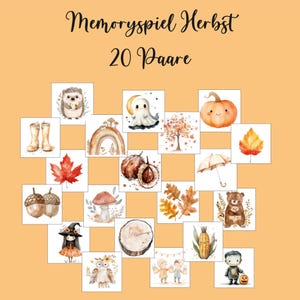 Autumn memory game, PRINTABLE memory game, memory game download, memory to print, autumn memory, learning game autumn, autumn game, pdf