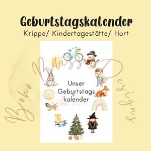 Birthday calendar for children, group room calendar, calendar for children, birthday overview, annual calendar for children, daycare school calendar,pdf