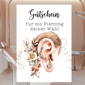 Piercingbon, digitale voucher piercing, piercingstudio, piercing cadeau-idee, sjabloon voor afdrukken van PDF, oorbellen, oorpiercing