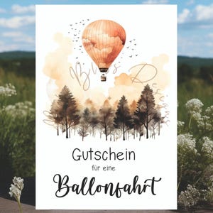 Gutschein Ballonfahrt, Gutscheingeschenk, Geburtstagsgeschenk, Gutschein Heißluftballon, Karte Heißluftballon, Gutschein Ausflug, Gutschein