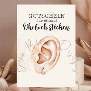 Ohrloch Gutschein, Digitaler Gutschein Ohrlöcher, Ohrringe Gutschein, Piercing Geschenkidee, Vorlage zum Ausdrucken PDF,Ohrringe,Ohrpiercing