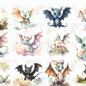 Aquarel Draak Clipart Aquarel Draak Downloaden Fantasy art, schattige draak PNG, kinderkamer muurkunst, jongens clipart, kinderfeestje, babyshower