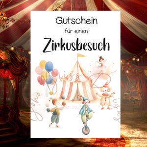 Circus voucher, circus card, circus ticket, outing with children, circus voucher to print, circus visit, circus voucher card, pdf