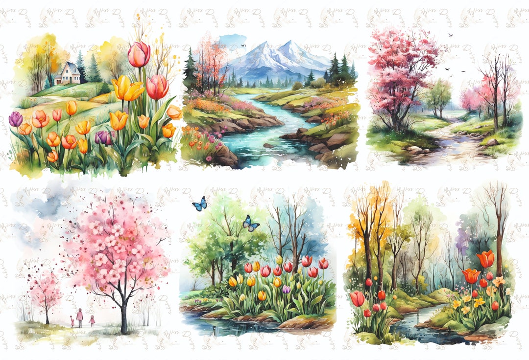 Spring Clipart, Watercolor Spring Clipart, Watercolor Floral Clipart ...