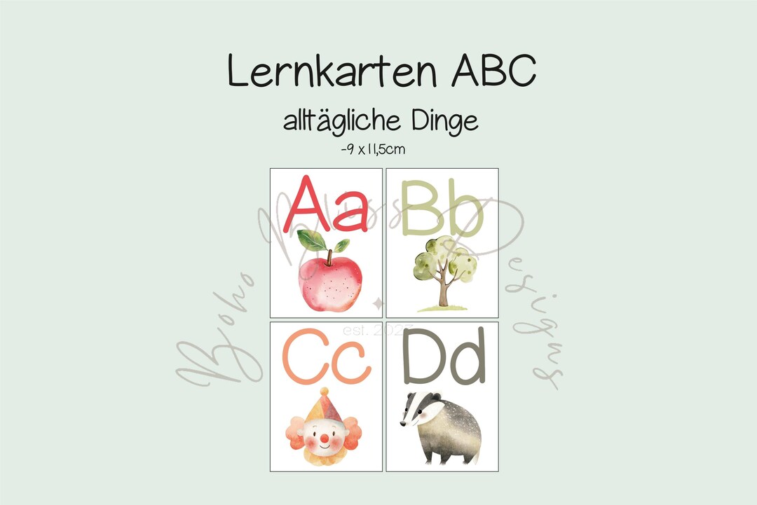 Alphabet Flashcards for Children, Montessori Picture Cards, ABC ...