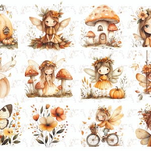 Clipart de hadas del bosque de otoño en acuarela, hada de calabaza png, sublimación de otoño de fantasía de cuento de hadas, clipart de hadas, clipart de hadas de otoño, otoño png
