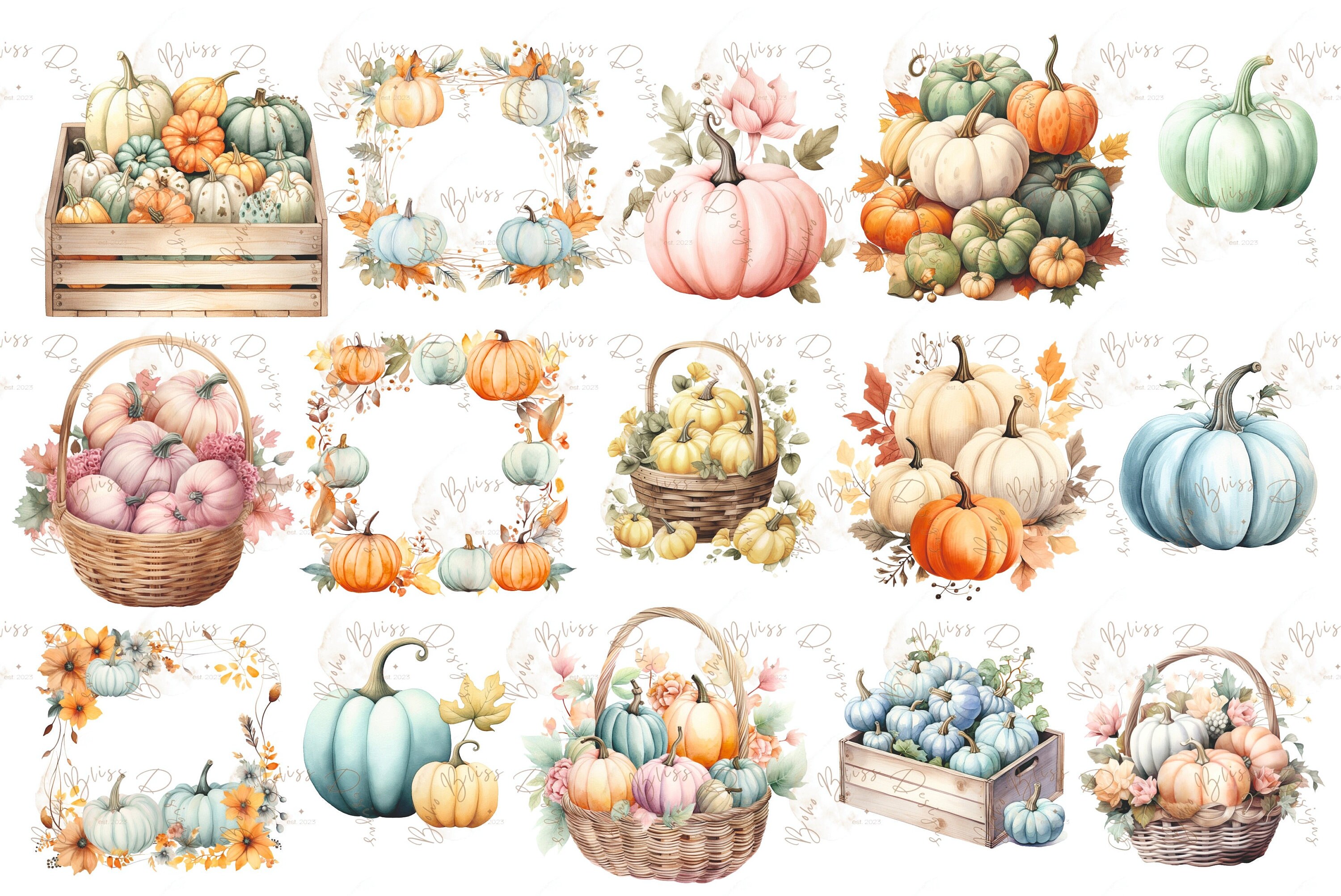 Pumpkin Clipart Watercolor Pumpkins Pink Blue Violet - Etsy