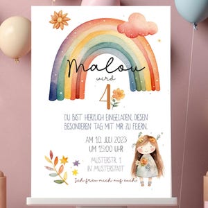 Invitación cumpleaños infantil niña arcoiris DINA A5 lema personalizado fiesta arcoiris acuarela acuarela arcoiris tarjeta de invitación