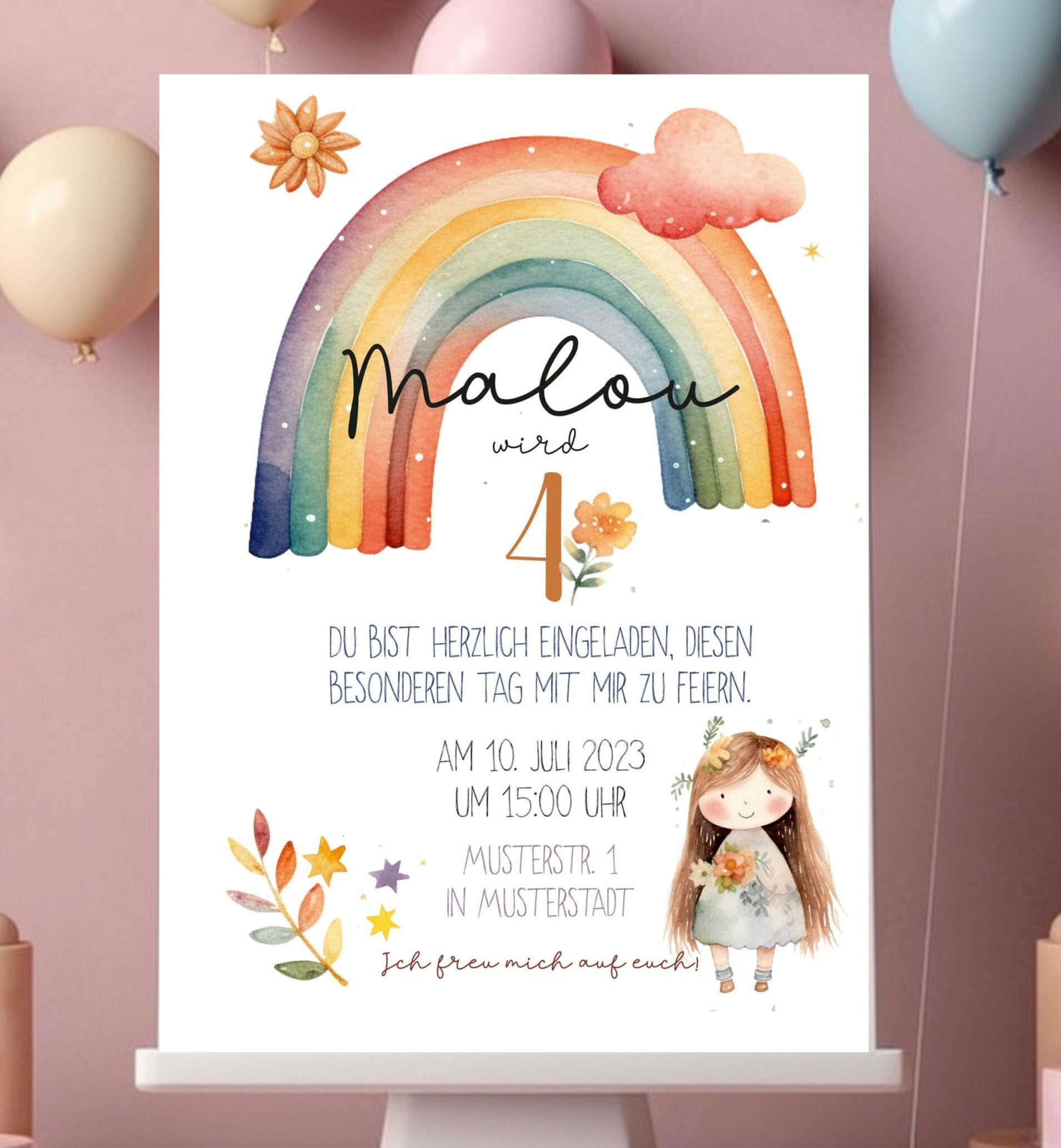 VULAVA 12 Biglietti Di Invito Per Compleanno Bambini, Design Arcobaleno Acquerello, Formato DIN A6, Carta Riciclabile 350g - 4