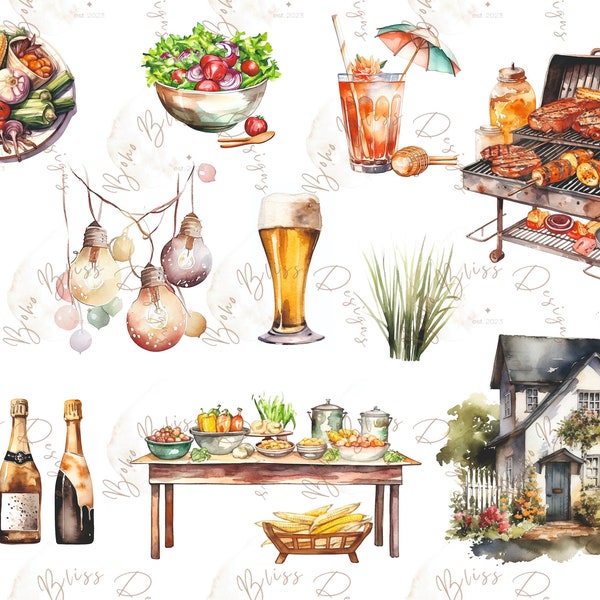 Clipart Garden Party Summer Party Barbecue Party Barbecue BBQ Clipart Invitation Party Food Clipart Instant Download Transparent PNG