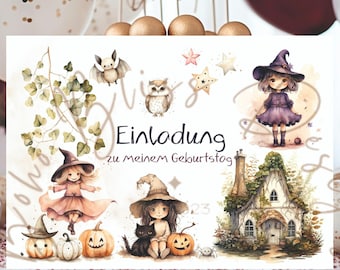 Invitation witch, invitation witch party, witch invitation cards Halloween birthday party invitations children's birthday girl, Halloween party