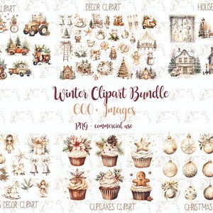 Clipart de Noël à l'aquarelle, méga pack de cliparts de Noël, pack XMAS, clipart d'hiver, clipart d'hiver douillet, png d'hiver, png de Noël