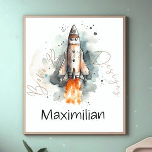 Cartel cohete personalizado habitación de los niños niño niña digital imprimible Din A4 cartel niños vivero arte espacio cartel espacio arte espacio