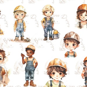 Clipart Ouvrier du bâtiment Garçon Chantier de construction Ouvrier du bâtiment Garçon Garçon sur chantier Enfants Clipart PNG Téléchargement instantané Transparent