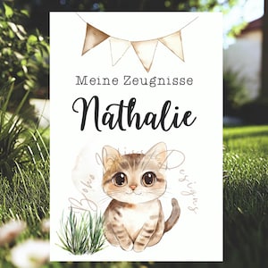 Zeugnismappe Einschulung, Zeugnismappe Katze, Zeugnismappe personalisiert Mädchen, Digitales Deckblatt für Zeugnismappe, Zeugnis pdf Katze