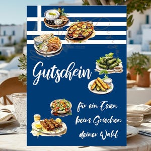 Gutschein Essen, Gutschein griechisch essen, Geschenkgutschein Essen, Gutscheinkarte Essen, Einladung Essen gehen, Gutschein Vorlage Essen