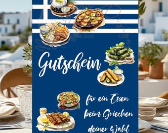 Gutschein Essen, Gutschein griechisch essen, Geschenkgutschein Essen, Gutscheinkarte Essen, Einladung Essen gehen, Gutschein Vorlage Essen
