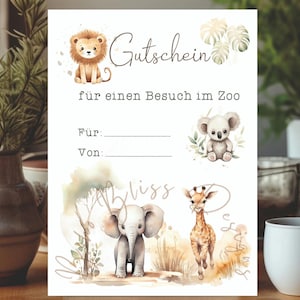 Gutschein Zoo, Gutschein Tierpark, Gutschein Kind, Postkarte Tiere, Tierkarte, Gutscheinkarte Zoo, Gutschein Zoobesuch, Gutschein Ausflug