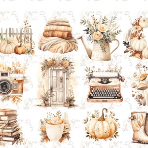 Cozy Autumn, watercolor autumn clipart, fall png graphics, falling leaves, girl illustration, pumpkin spice latte, watercolor fall, boho