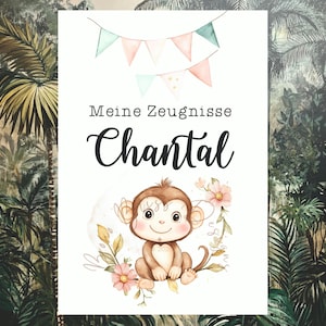 Zeugnismappe Einschulung, Zeugnismappe Affe, Zeugnismappe personalisiert Mädchen, Digitales Deckblatt für Zeugnismappe, Zeugnis pdf Affe