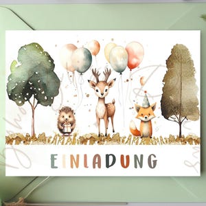 Invitation forêt, invitation pour anniversaire d'enfant animaux de la forêt, invitation anniversaire d'enfant, invitation fête de la forêt, invitation animaux de la forêt, eCard numérique