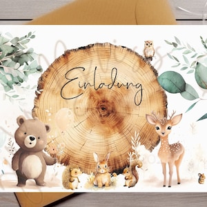 Tarjetas de invitación cumpleaños infantil animales del bosque animales oso ciervo zorro conejo invitación niños niña niño invitación para imprimir invitación animales