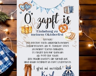 Oktoberfest invitation, Oktoberfest birthday invitation, digital Oktoberfest invitation to send via WhatApp or email, O'zapft is