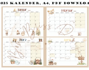Calendar, family planner, appointment calendar, calendar 2025, printable calendar 2025, monthly planner 2025, annual planner, download, digital PDF file
