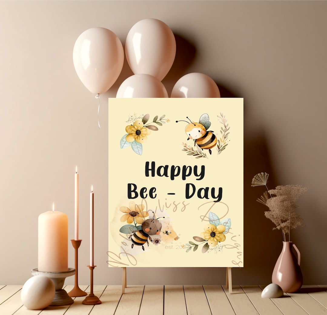 Birthday Card Children Happy Bee Day Card Bee With Flowers Postcard Bee ...