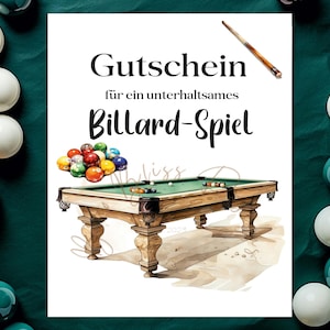 Billiards voucher, billiards playing template, voucher template to print, voucher download, voucher card, voucher time instead of stuff