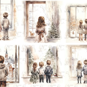 Winter clipart, vakantie clipart, Hygge Winter Window Clipart, Winter Window, Winter Landscape Image, Cozy Winter, kerst windows clipart