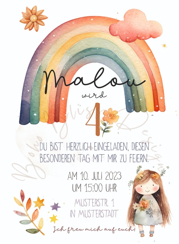 VULAVA 12 Biglietti Di Invito Per Compleanno Bambini, Design Arcobaleno Acquerello, Formato DIN A6, Carta Riciclabile 350g - 5