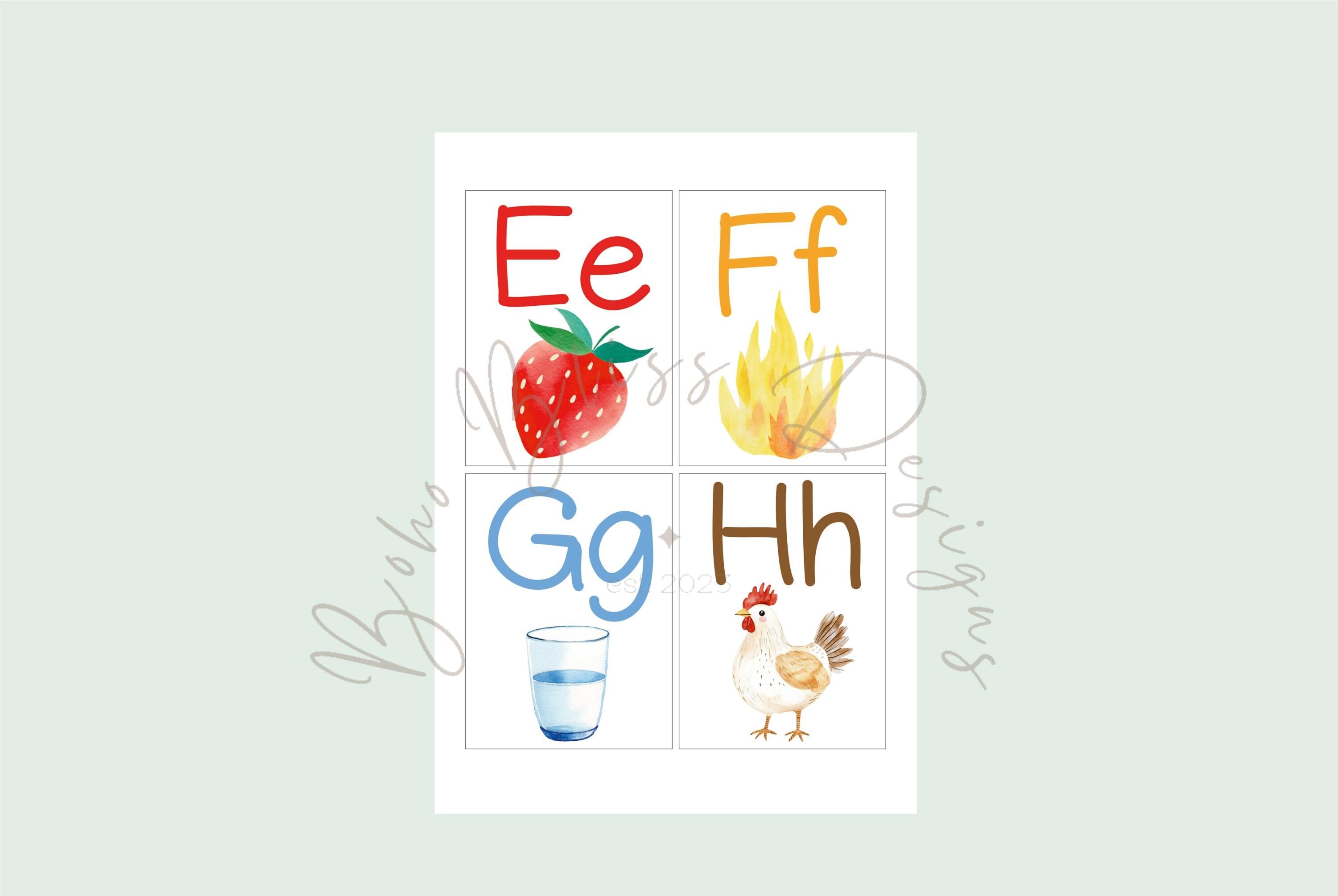 Alphabet Flashcards for Children, Montessori Picture Cards, ABC ...