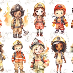 Clipart Vigile del fuoco Ragazzi Ragazze Acquerello Vigile del fuoco Ragazzo Ragazza Clipart PNG Download immediato Vigile del fuoco PNG Vigile del fuoco PNG Festa