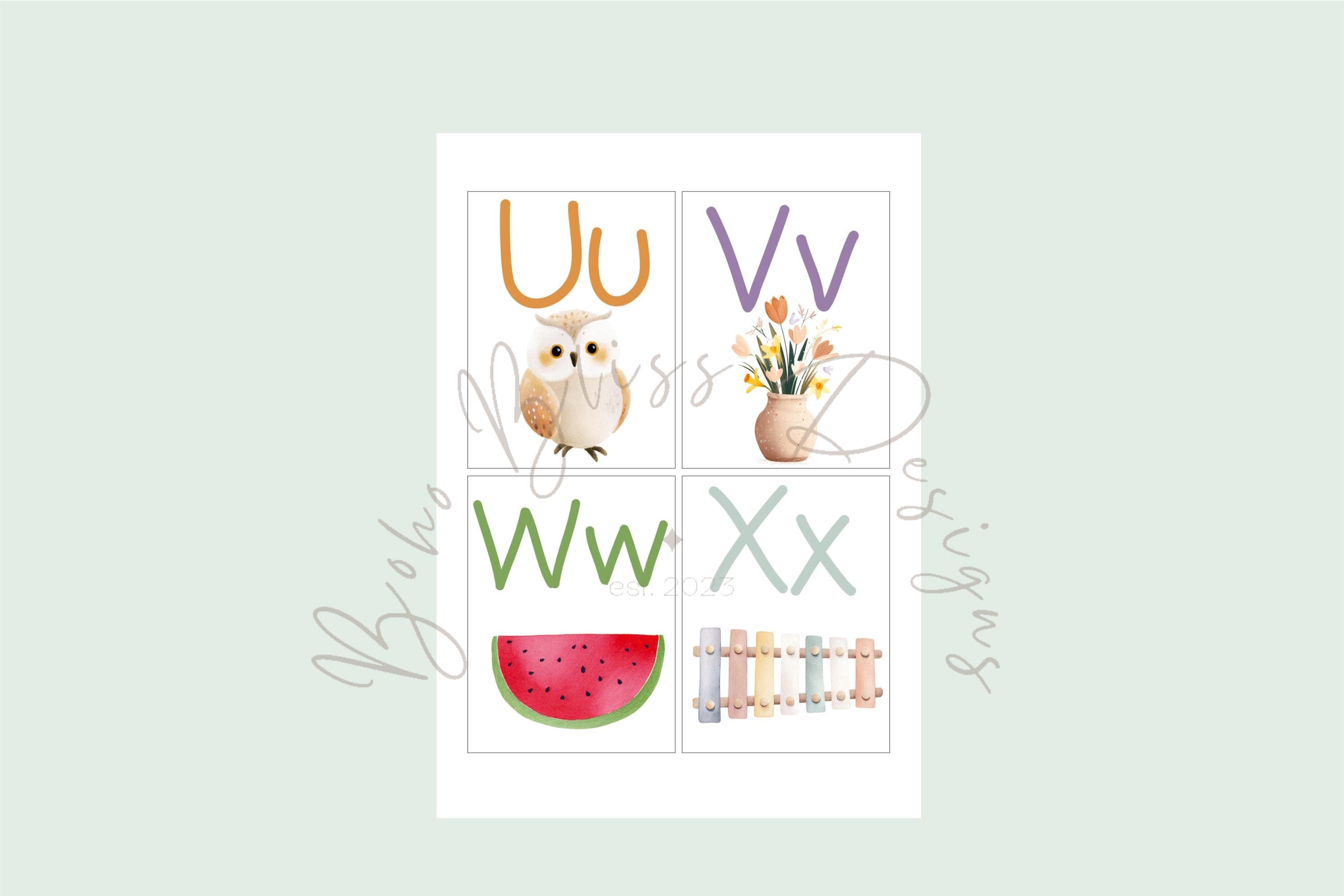 Alphabet Flashcards for Children, Montessori Picture Cards, ABC ...