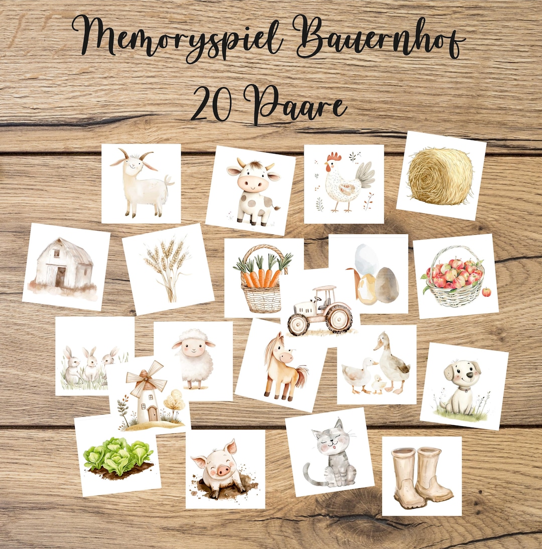 Farm Memory Game, PRINTABLE Memory Game, Memory Game Download, Memory ...