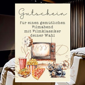 Gutschein Movie Night, Gutschein Filmabend, Kinoabend, Gemeinsame Zeit, Gutschein für Freunde, Paarzeit, Idee für Adventskalender, Filmabend