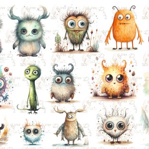 Mignon Monster Clipart, Monster Clipart, Monster Clip Art, Monster svg, Monster Stickers, Aquarelle Monsters Clipart, Monster Doodles