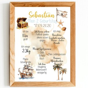 Geburtstagsposter, Meilensteinposter 1,2,3,4,5,6,7 Geburtstag, Junge, Pirat, Piratenschiff, Piratengeburtstag, Geschenk Geburtstag, Piraten